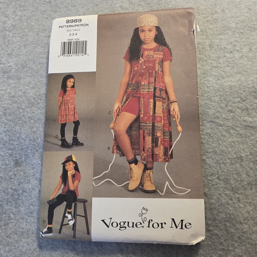 Vogue for Me 8989 Girls Dress Sewing Pattern Child Size 2-4 Contemporary Orig